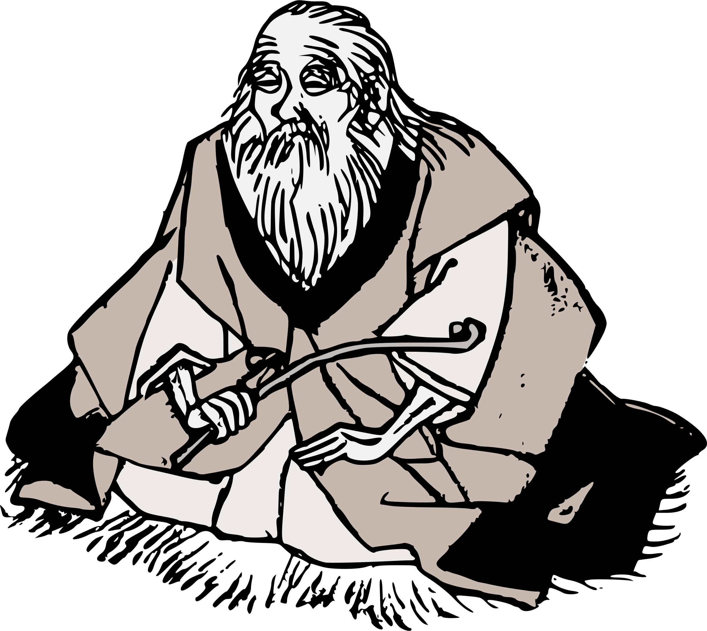 Elderly Man Holding Staff Clipart