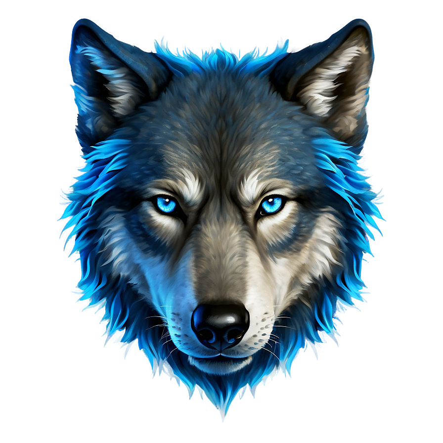 Electric Blue Wolf Face Png 06292024