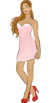 Elegant Animated Womanin Pink Dress