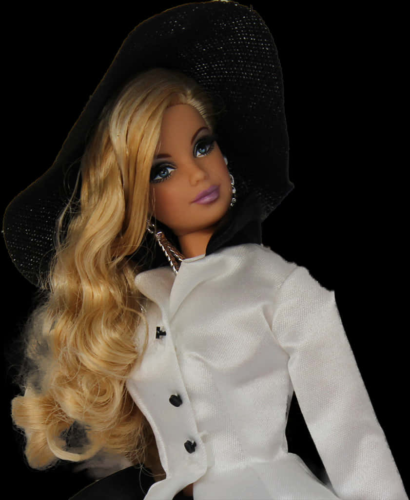 Elegant Barbiein Black Hatand White Coat