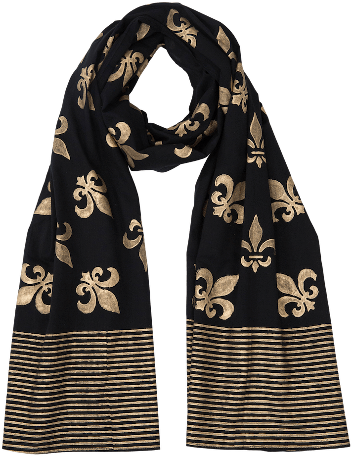 Elegant Black Gold Fleurde Lis Scarf