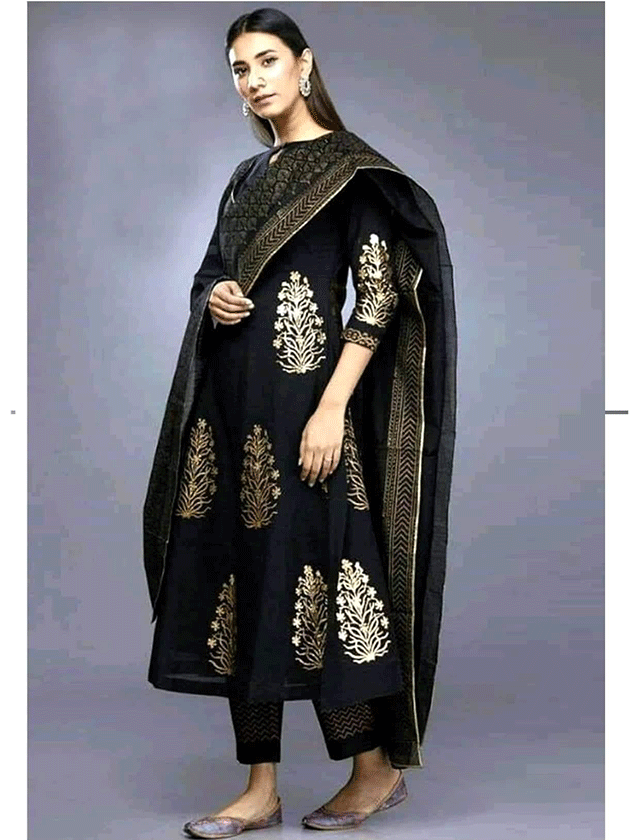 Elegant Black Salwar Suitwith Gold Embroidery