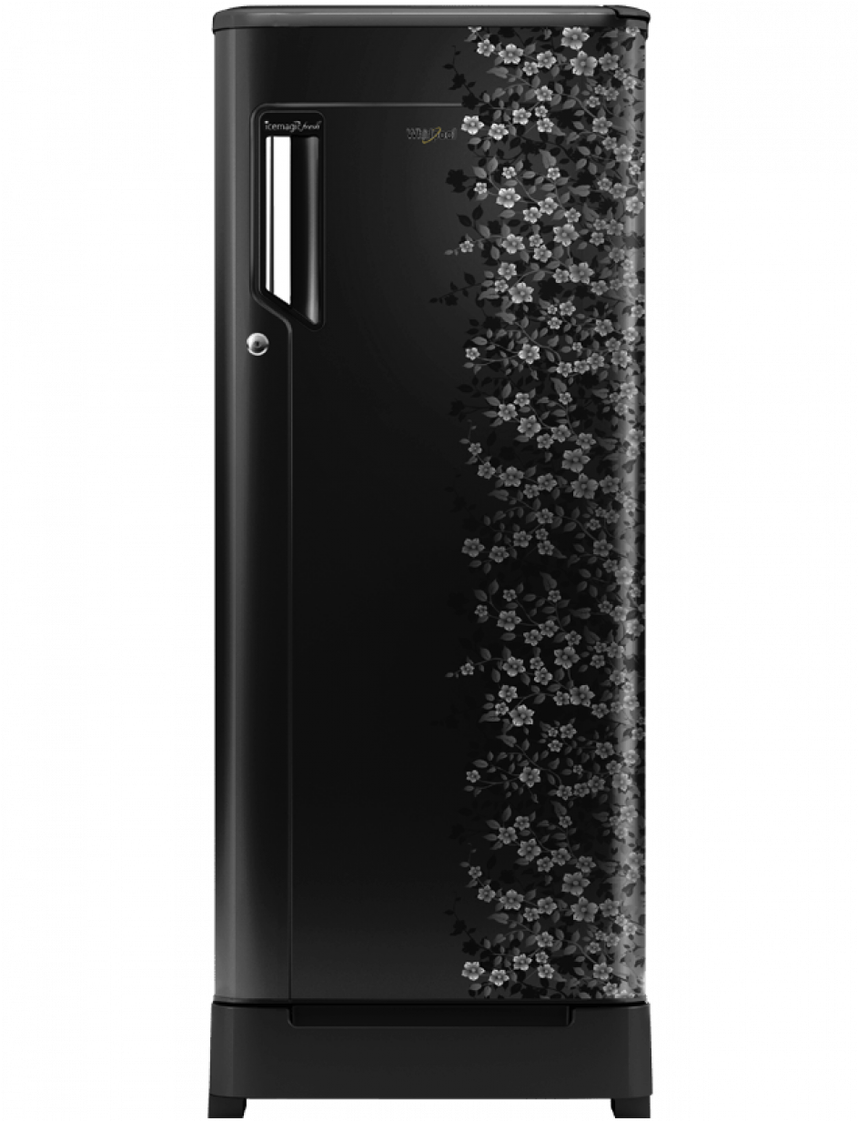 Elegant Black Single Door Refrigeratorwith Floral Design