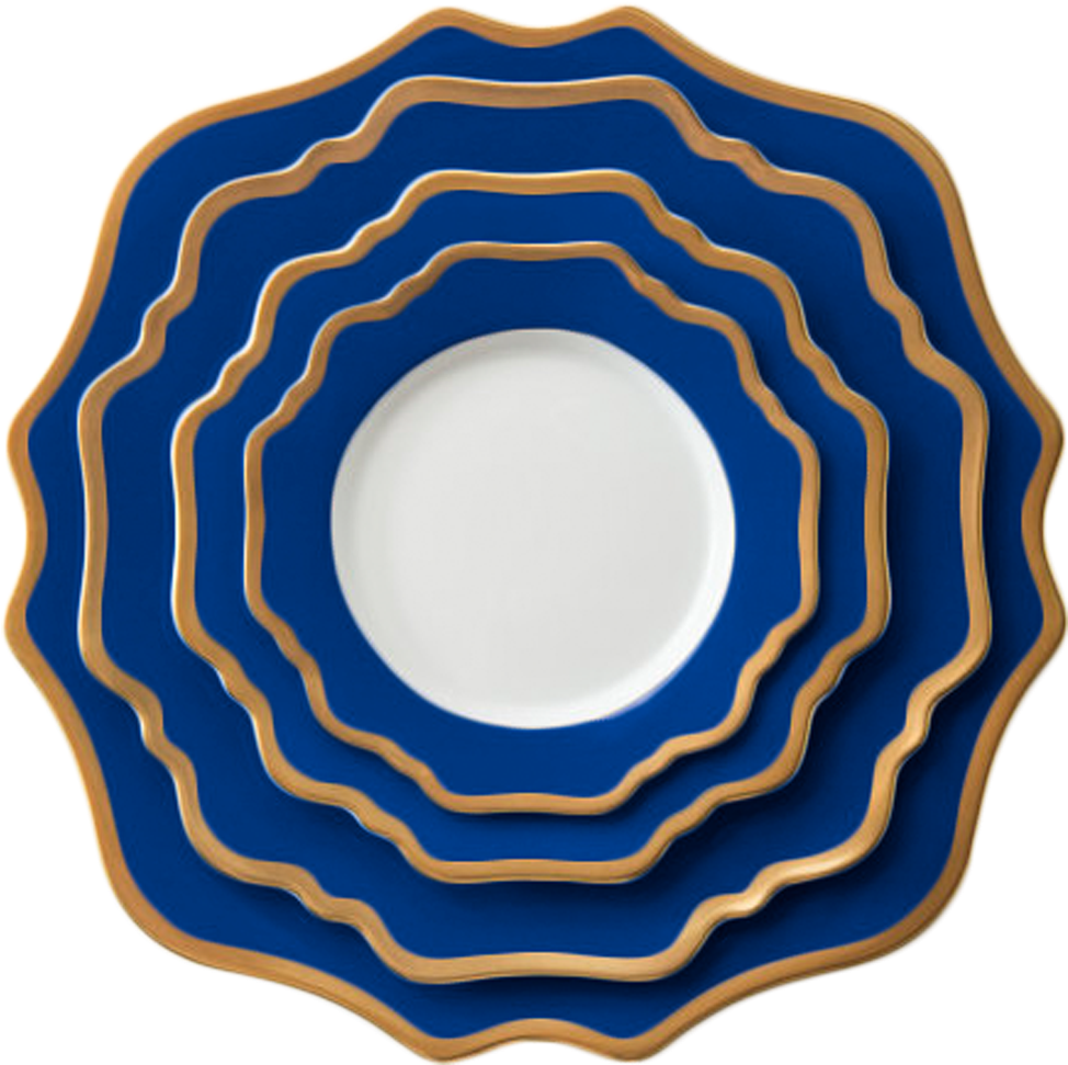 Elegant Blue Gold Rimmed Plate Set