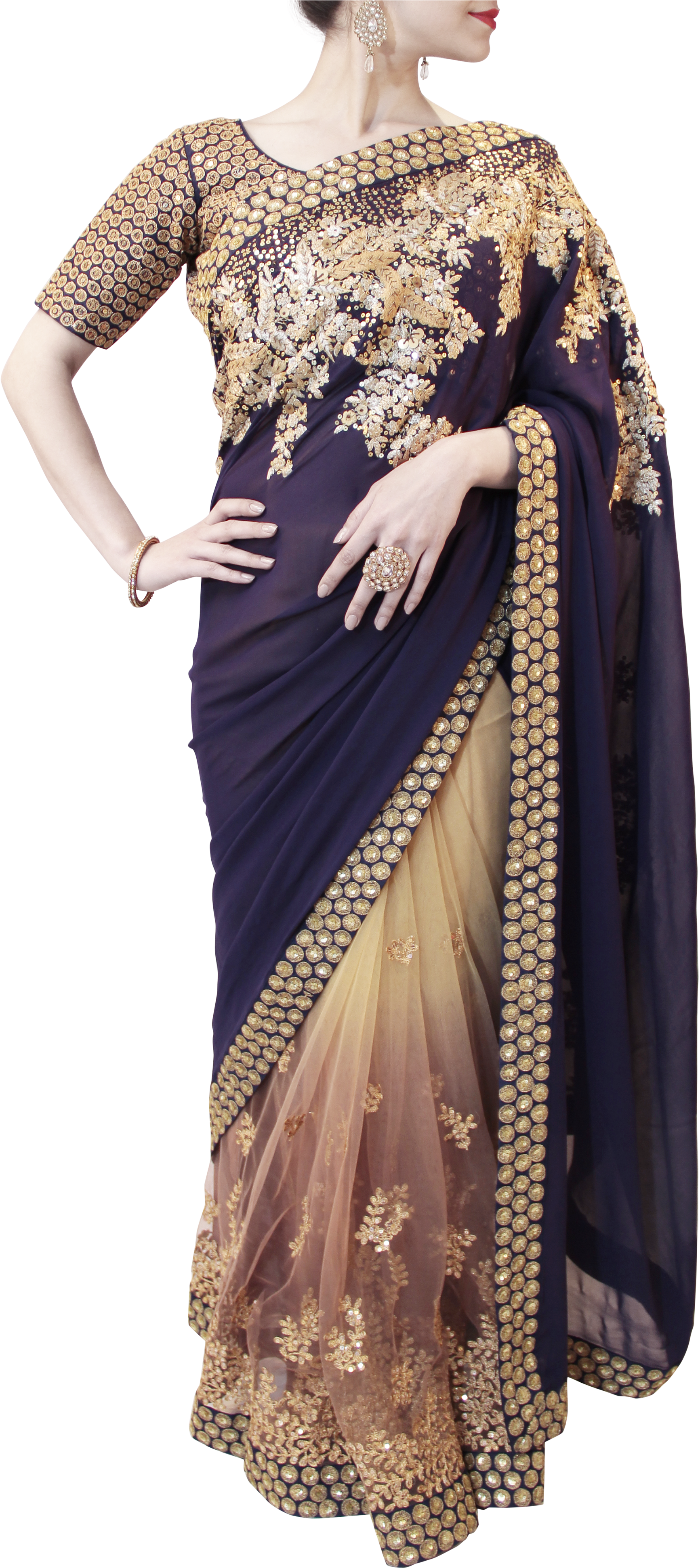 Elegant Blueand Gold Saree