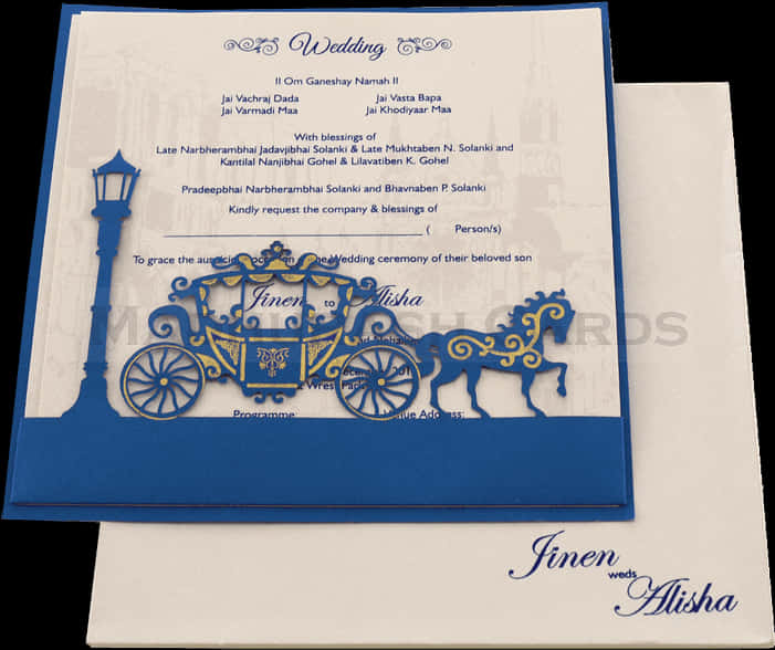 Elegant Blueand White Wedding Invitation Card