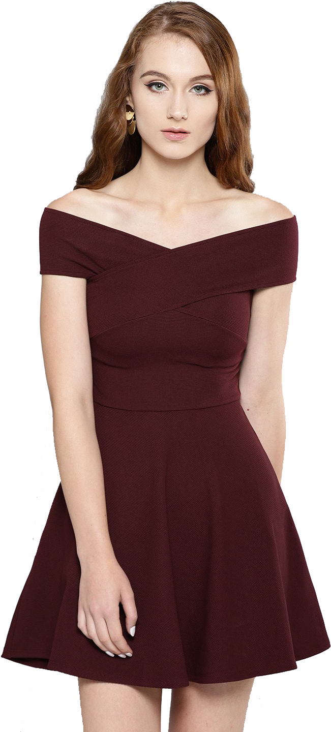 Elegant Burgundy Off Shoulder Dress