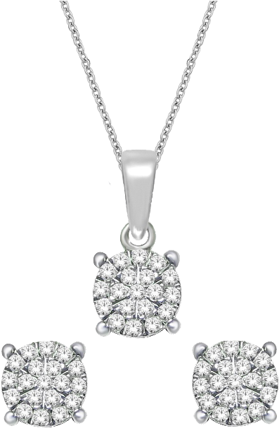 Elegant Diamond Pendantand Earrings Set