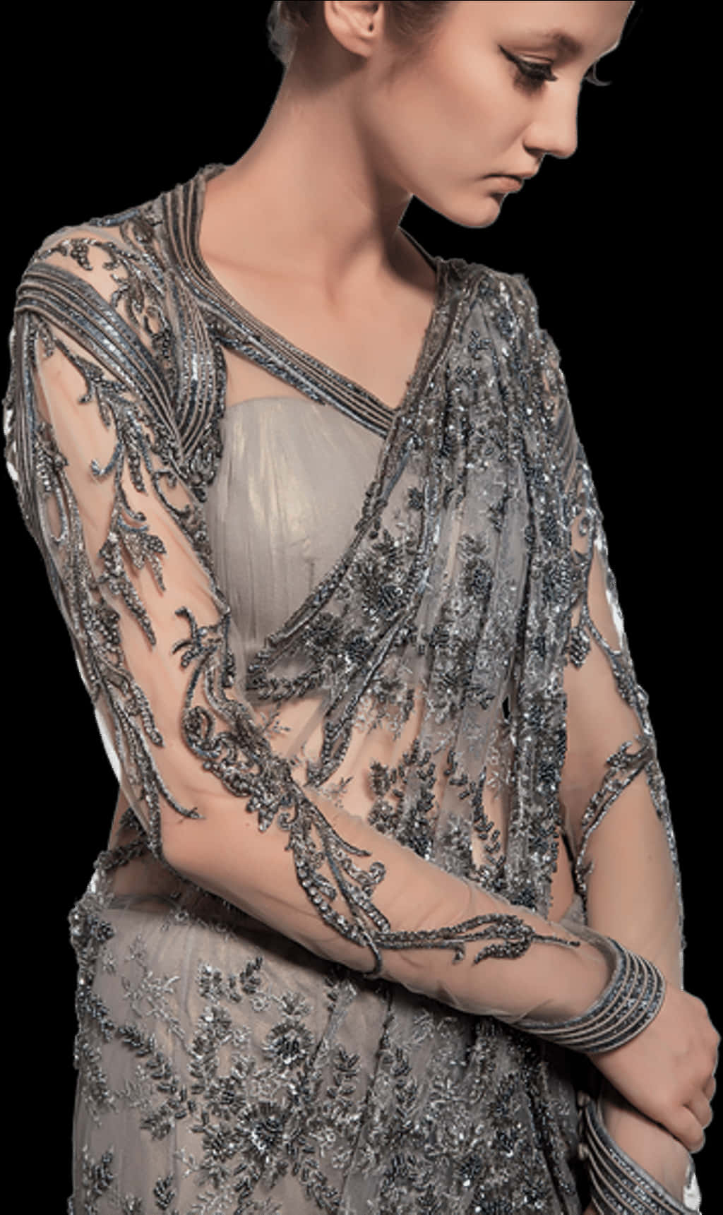 Elegant Embroidered Saree Model