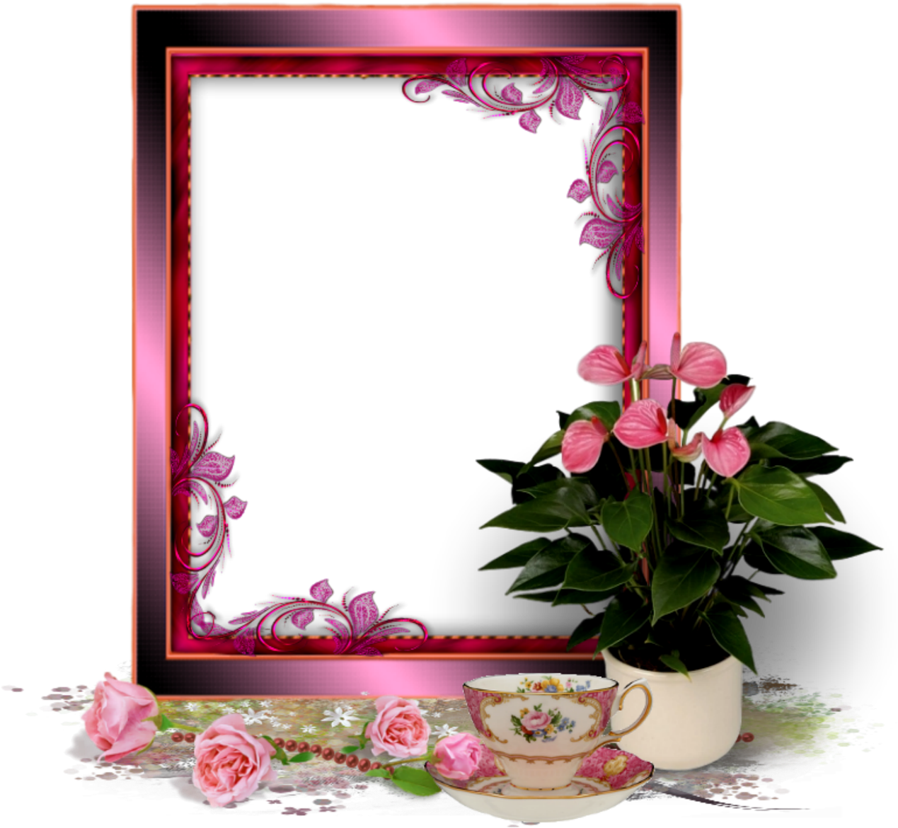 Elegant Floral Frameand Teacup