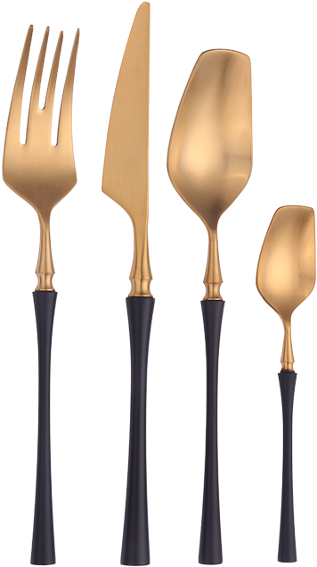 Elegant Gold Black Handle Cutlery Set