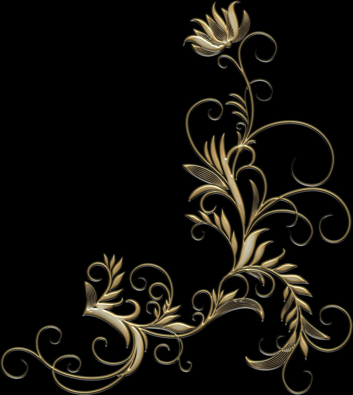 Elegant Golden Floral Designon Black