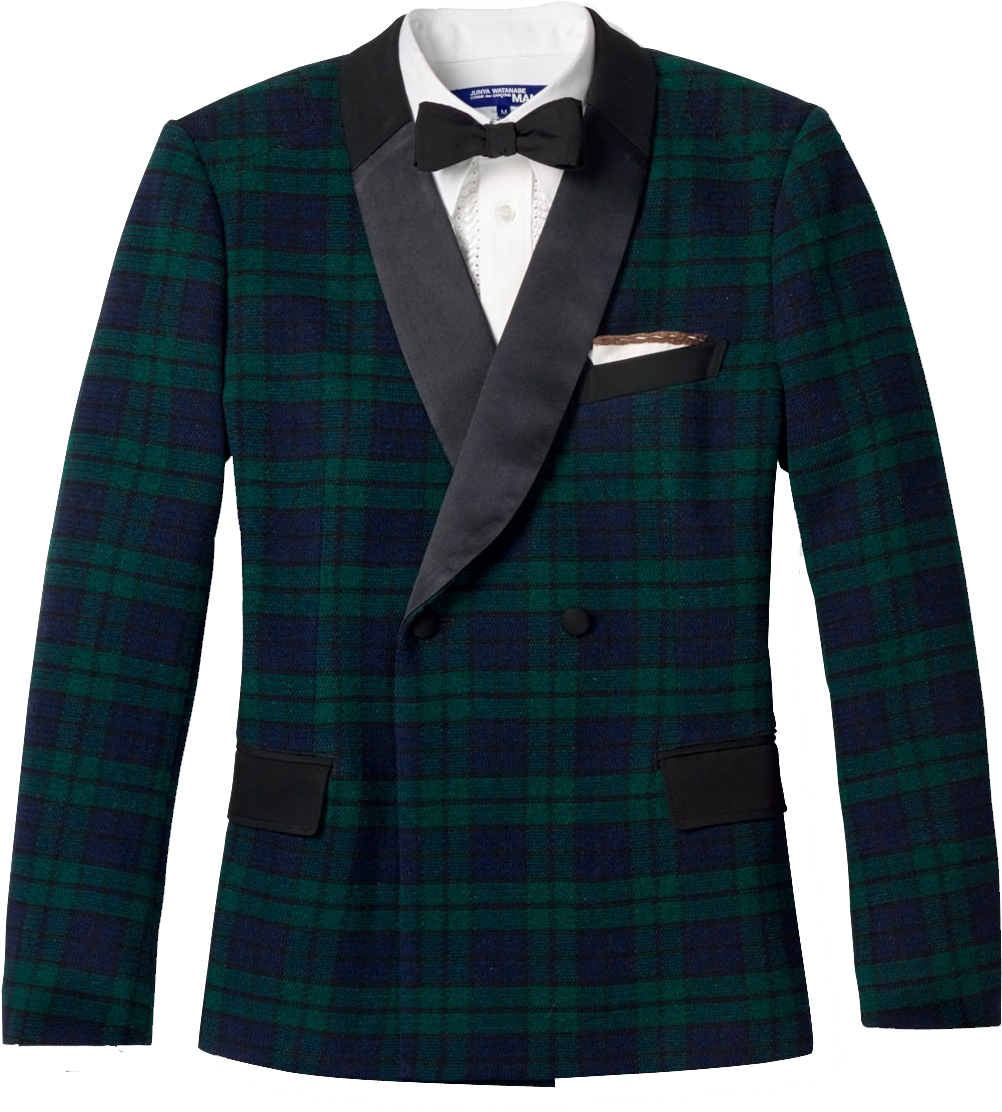 Elegant Green Plaid Blazer With Bow Tie