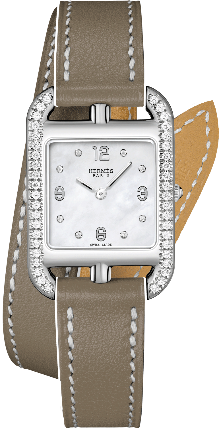 Elegant Hermes Watchwith Diamondsand Leather Strap