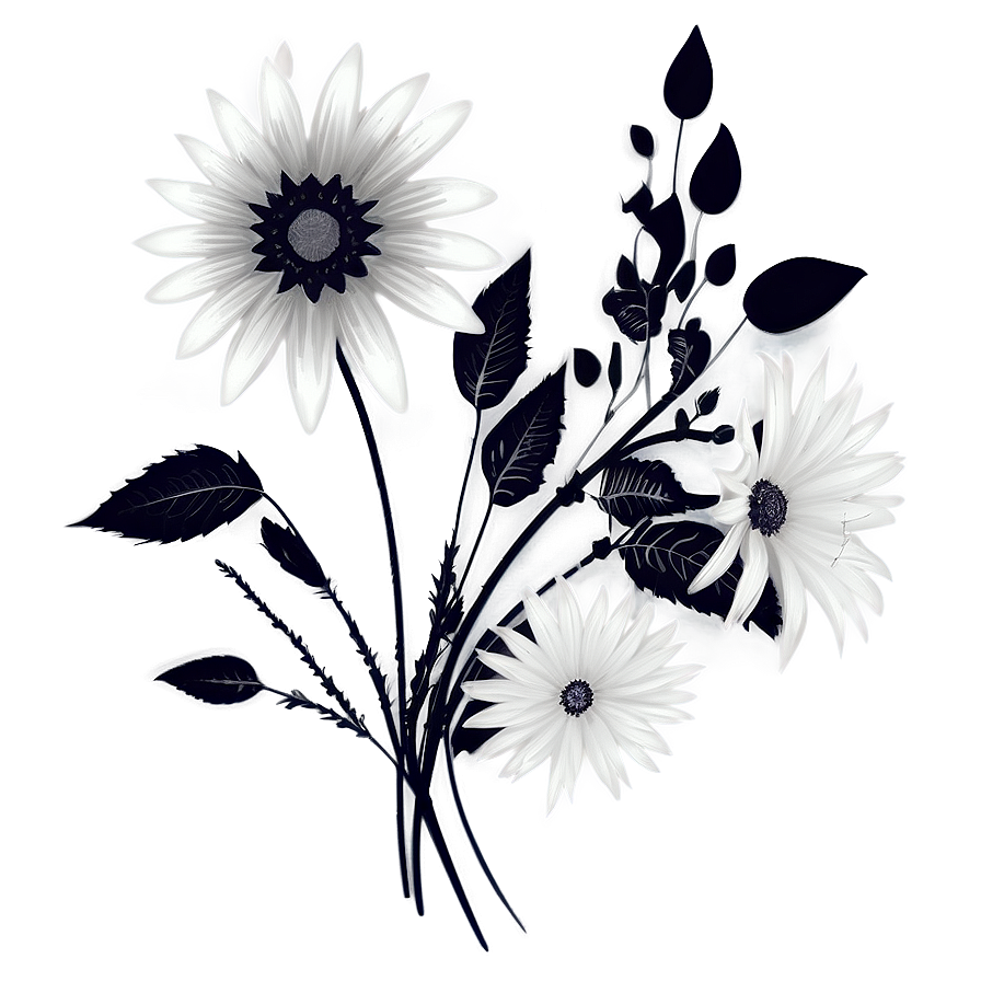 Elegant Monochrome Flowers Png 06282024