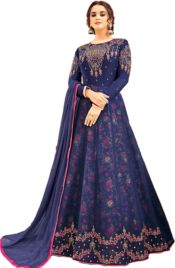 Elegant Navy Blue Embroidered Salwar Suit