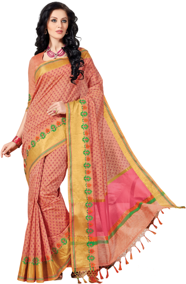 Elegant Peach Saree Model Pose