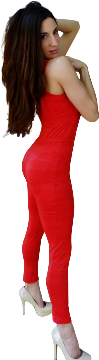 Elegant Red Dress Posing Woman