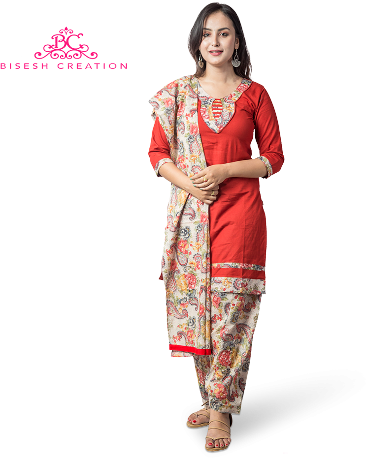 Elegant Red Kurti With Floral Dupatta