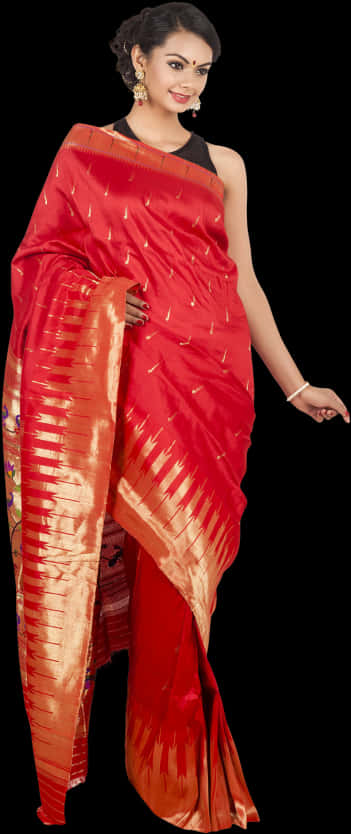 Elegant Red Saree Model