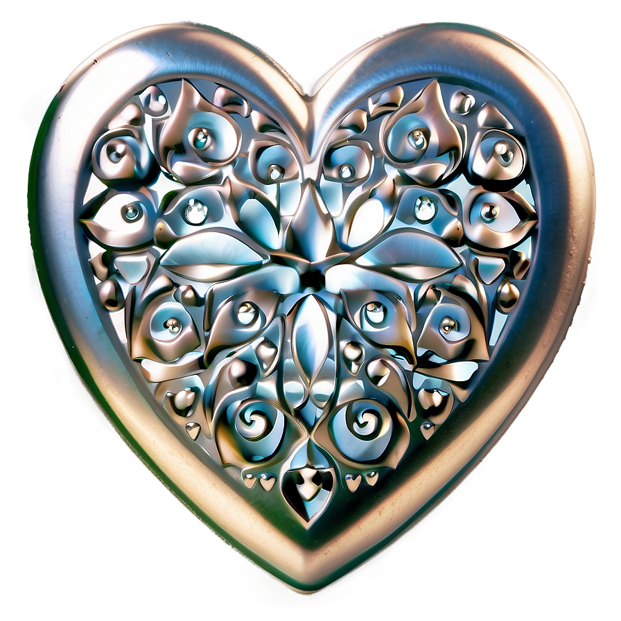 Elegant Silver Heart Design Png Xrn9