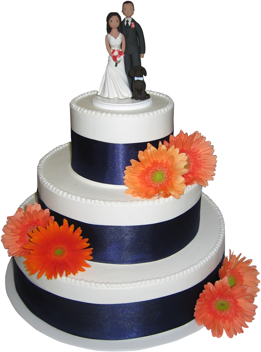 Elegant Wedding Cakewith Blue Ribbonand Flowers