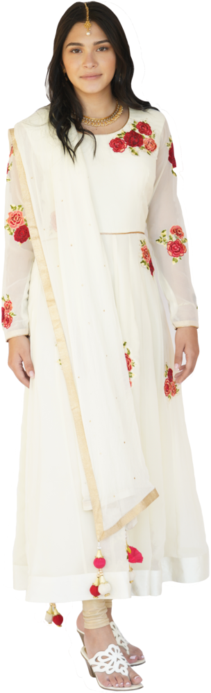 Elegant White Salwar Suitwith Floral Embroidery