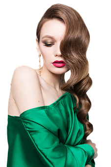 Elegant Woman Green Dress Hairstyle