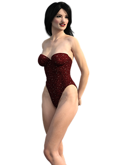 Elegant3 D Modelin Red Swimsuit