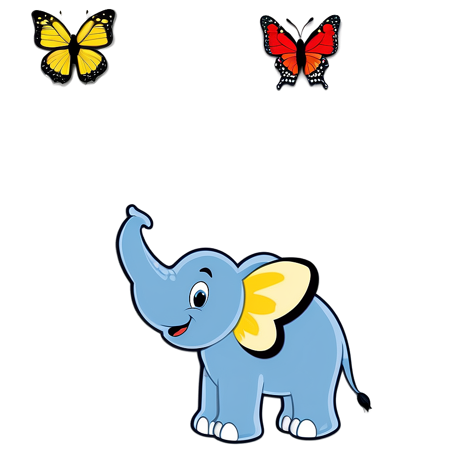 Elephant Cartoon With Butterfly Png Hdf4