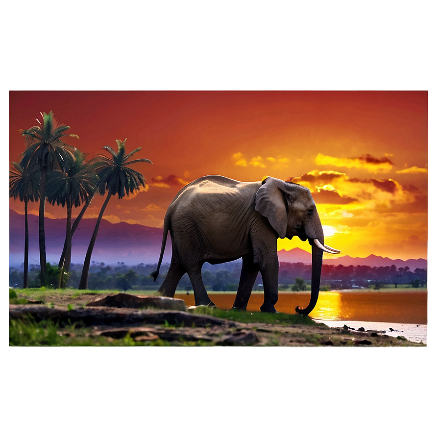 Elephant Sunset Scene Png 05032024