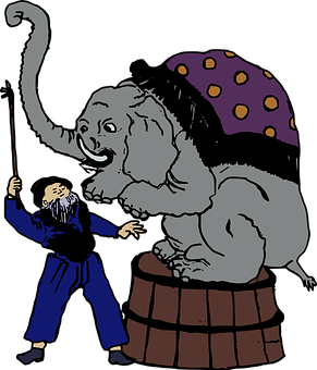 Elephantand Trainer Cartoon