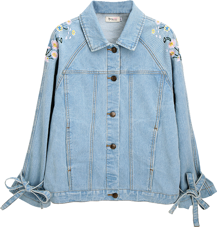 Embroidered Denim Jacketwith Tie Sleeves