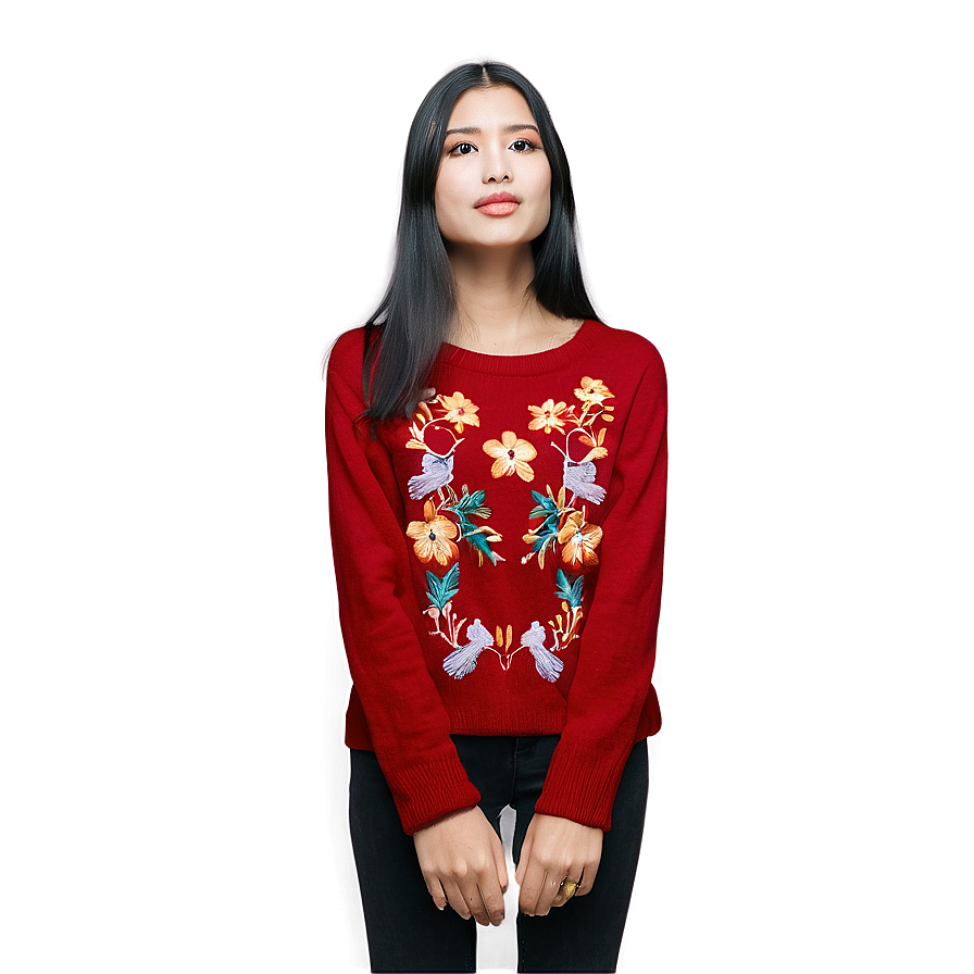 Embroidered Red Sweater Png 06292024