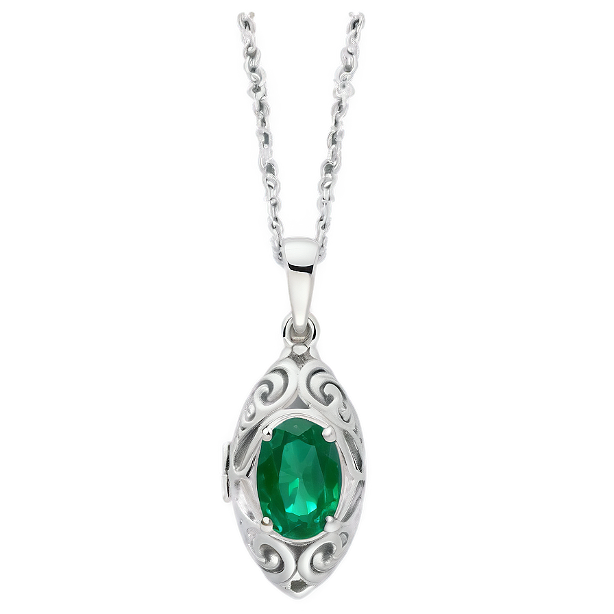 Emerald In Silver Locket Png Rgp88