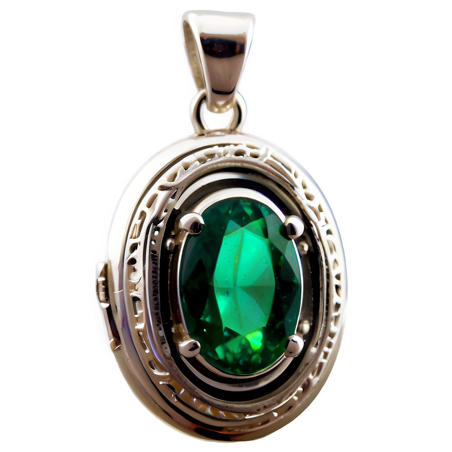 Emerald In Silver Locket Png Xxg2