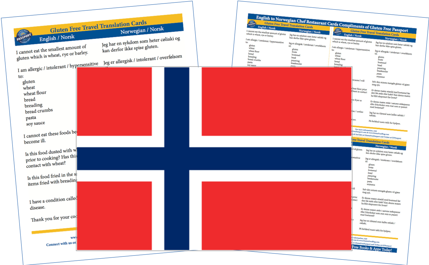 English Norwegian Gluten Free Translation Cards