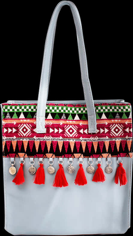 Ethnic Embroidered Silver Tote Bag