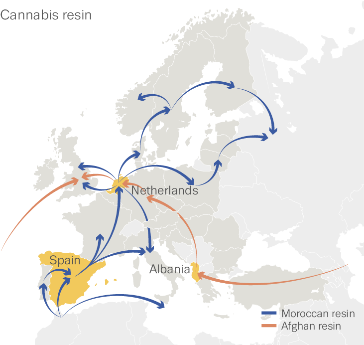 European Cannabis Resin Trade Routes Map