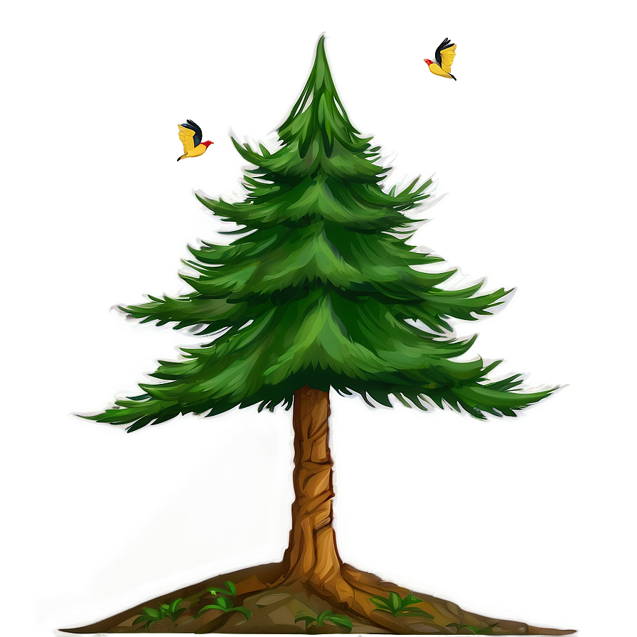 Evergreen Tree With Birds Png 06212024