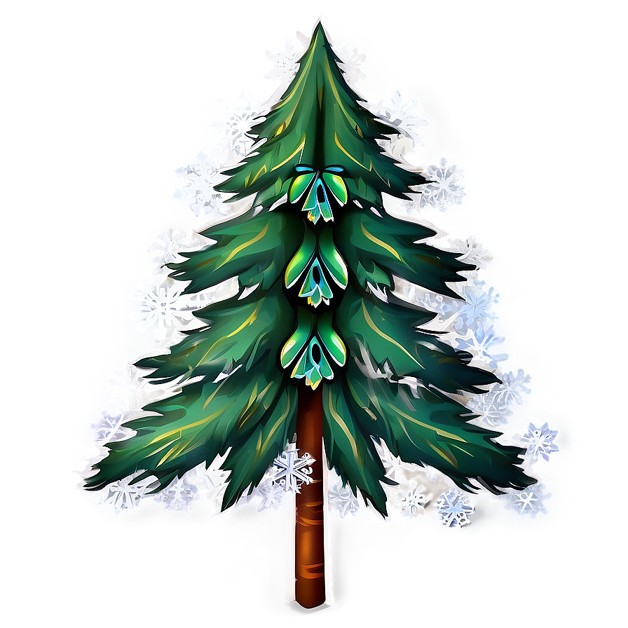 Evergreen Tree With Snowflakes Png Pss89