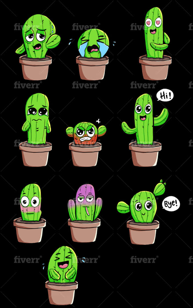 Expressive Cartoon Cacti Collection