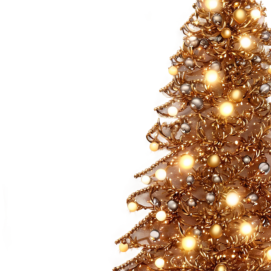 Fairy Lights On Gold Christmas Tree Png Ssx