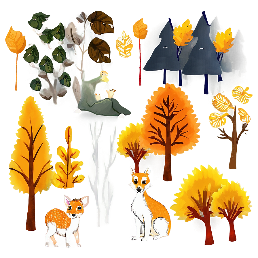 Fall Trees And Woodland Animals Png Ldb15