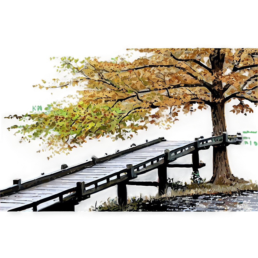 Fall Trees With Wooden Bridge Png 79