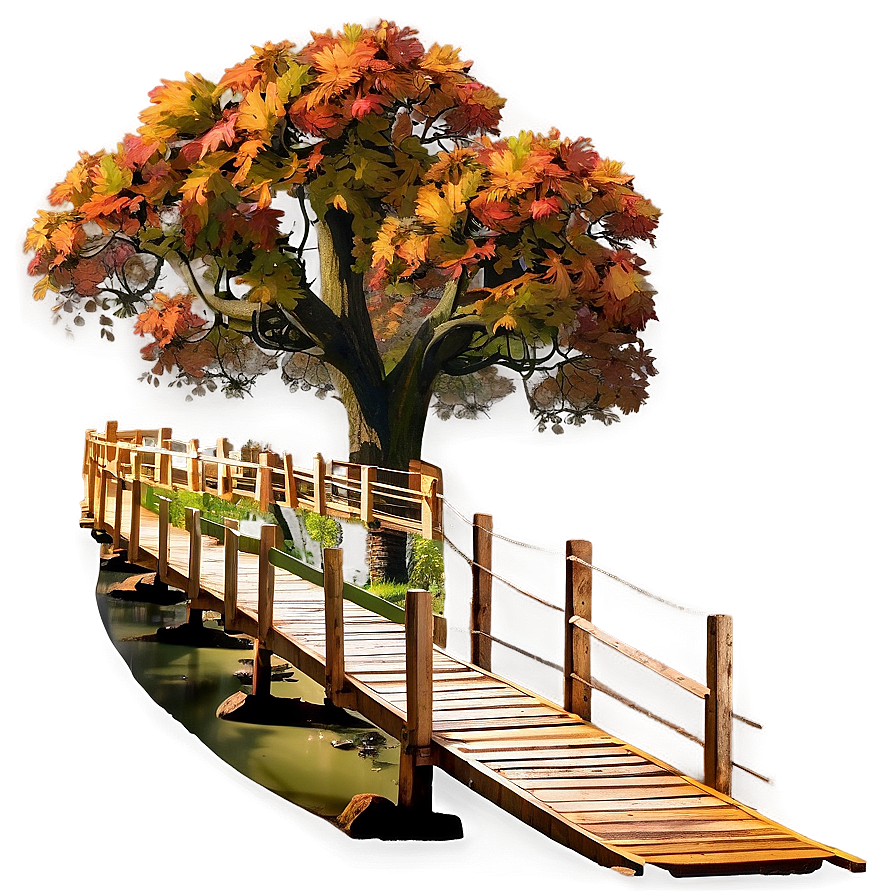 Fall Trees With Wooden Bridge Png Xke8