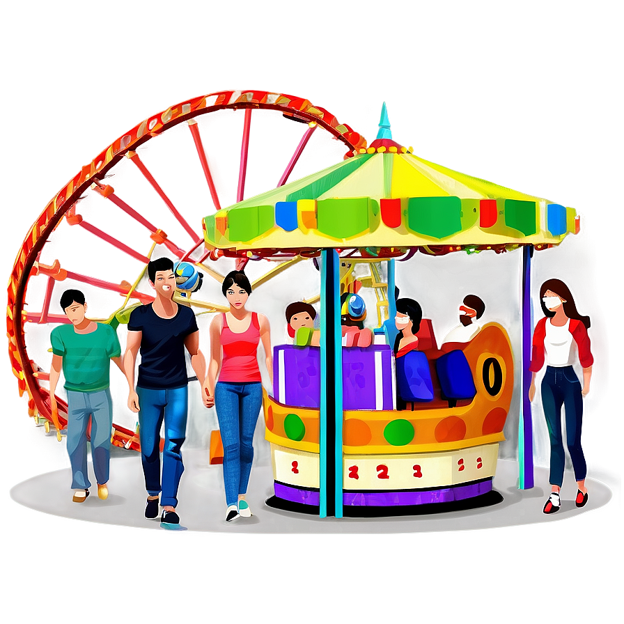 Family At Amusement Park Png Oua