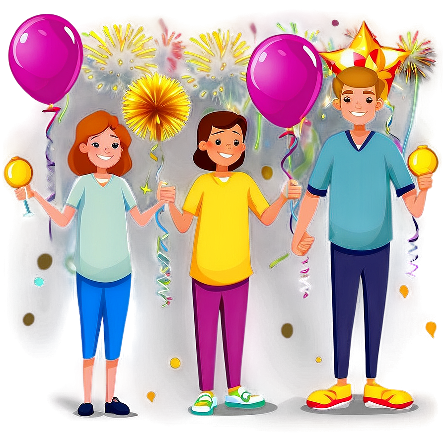 Family Cartoon New Year Celebration Png 06282024