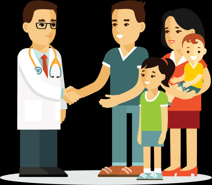 Family Visiting Doctor Cartoon