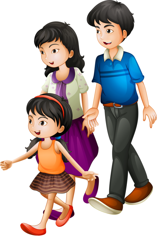 Family Walk Cartoon Illustration